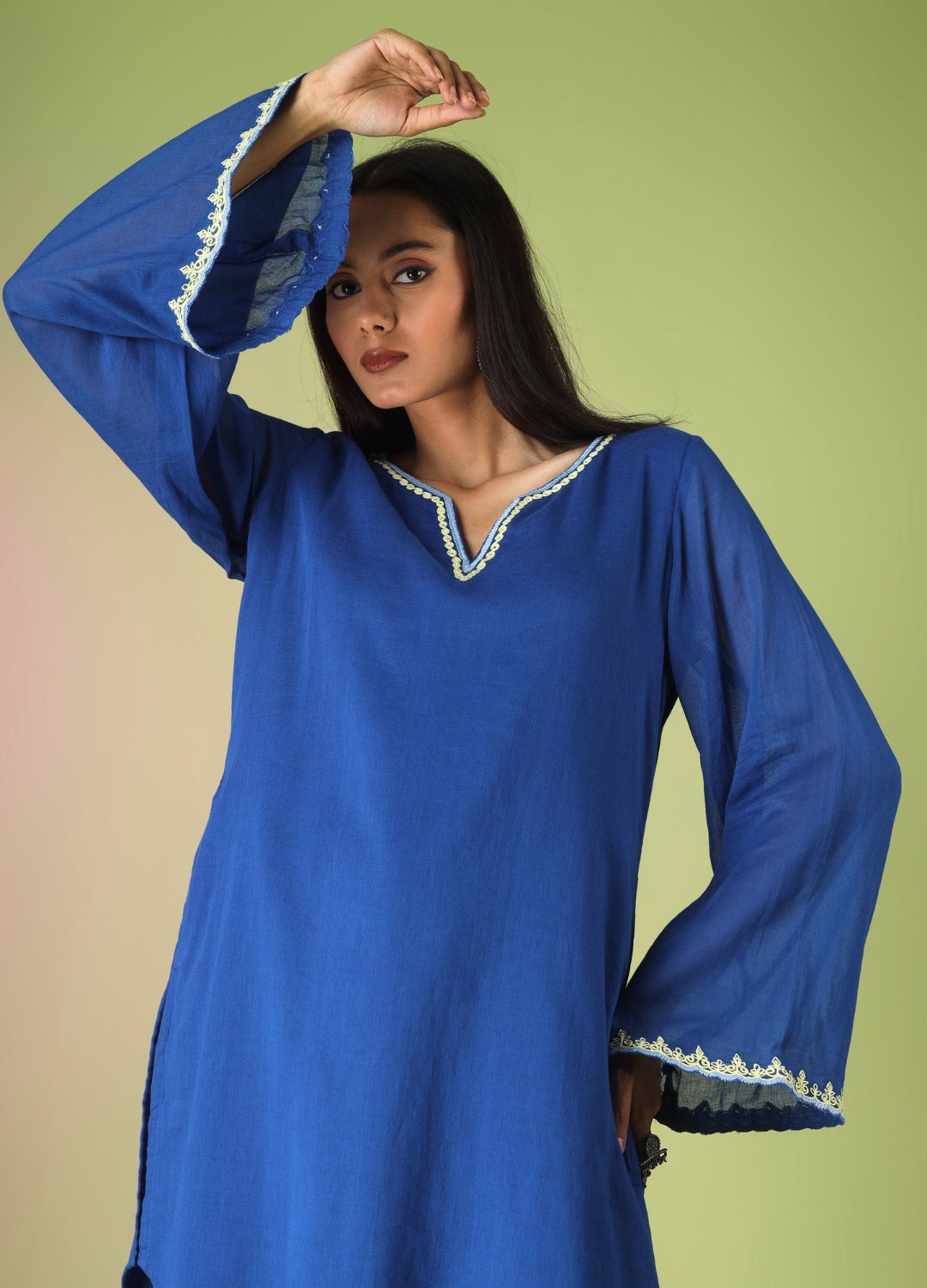 Royal Blue Short Kurta with Farshi Shalwar Set | JOVI Fashion India