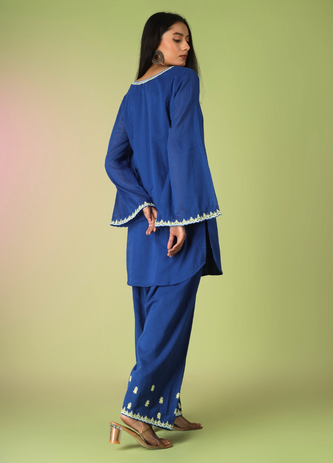 Royal Blue Short Kurta with Farshi Shalwar Set | JOVI Fashion India