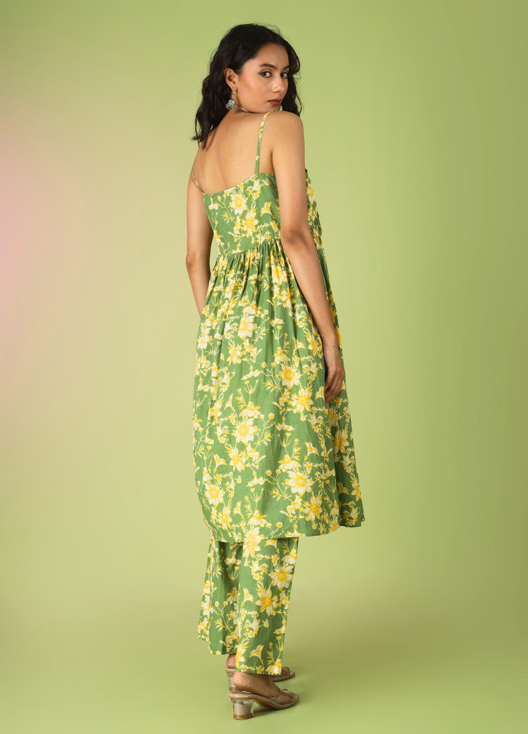 Green Printed Strappy Kurta with Palazzo | JOVI India