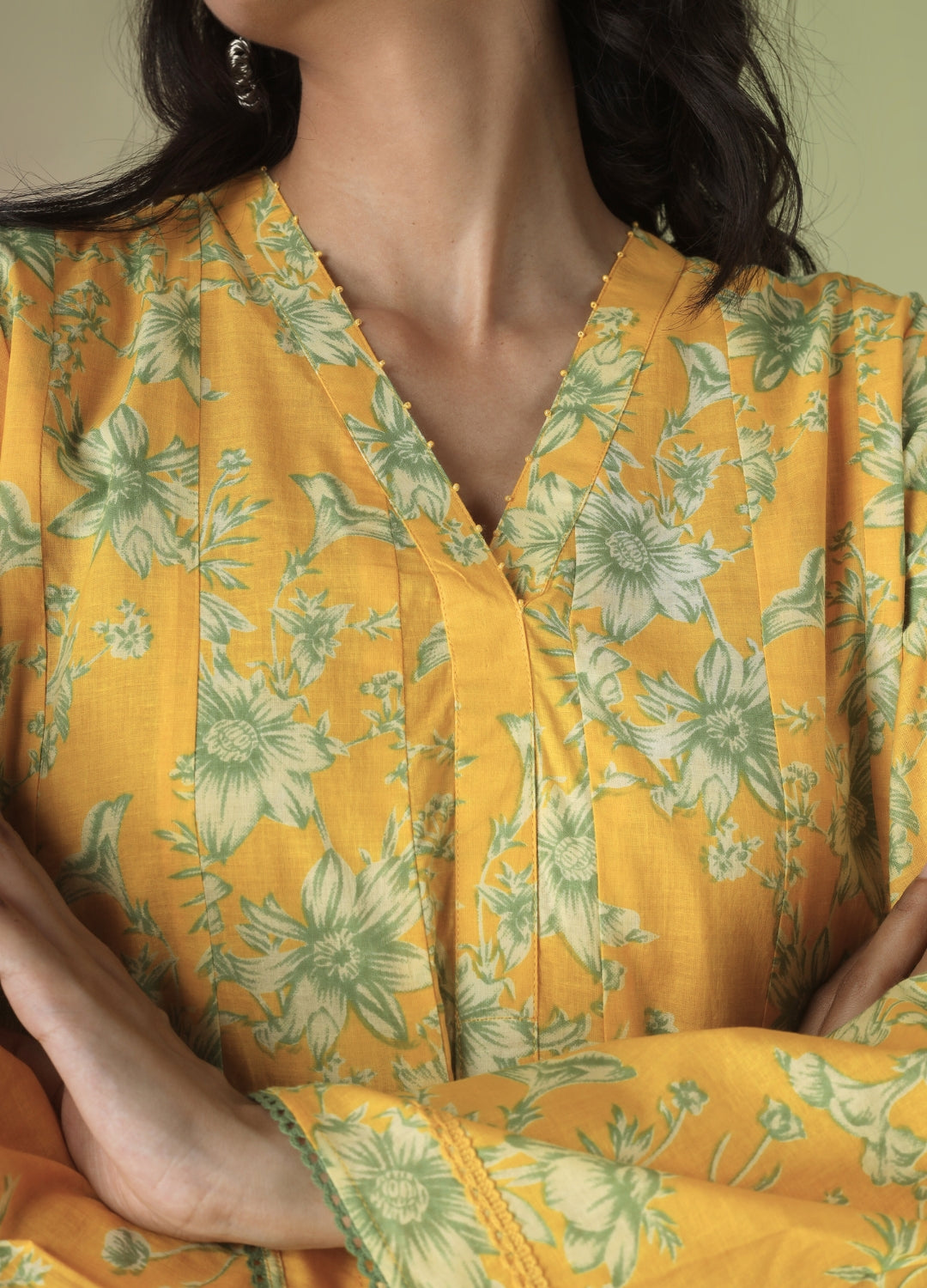 Yellow Collar Neck Short Kurta with Tulip Pants | JOVI India