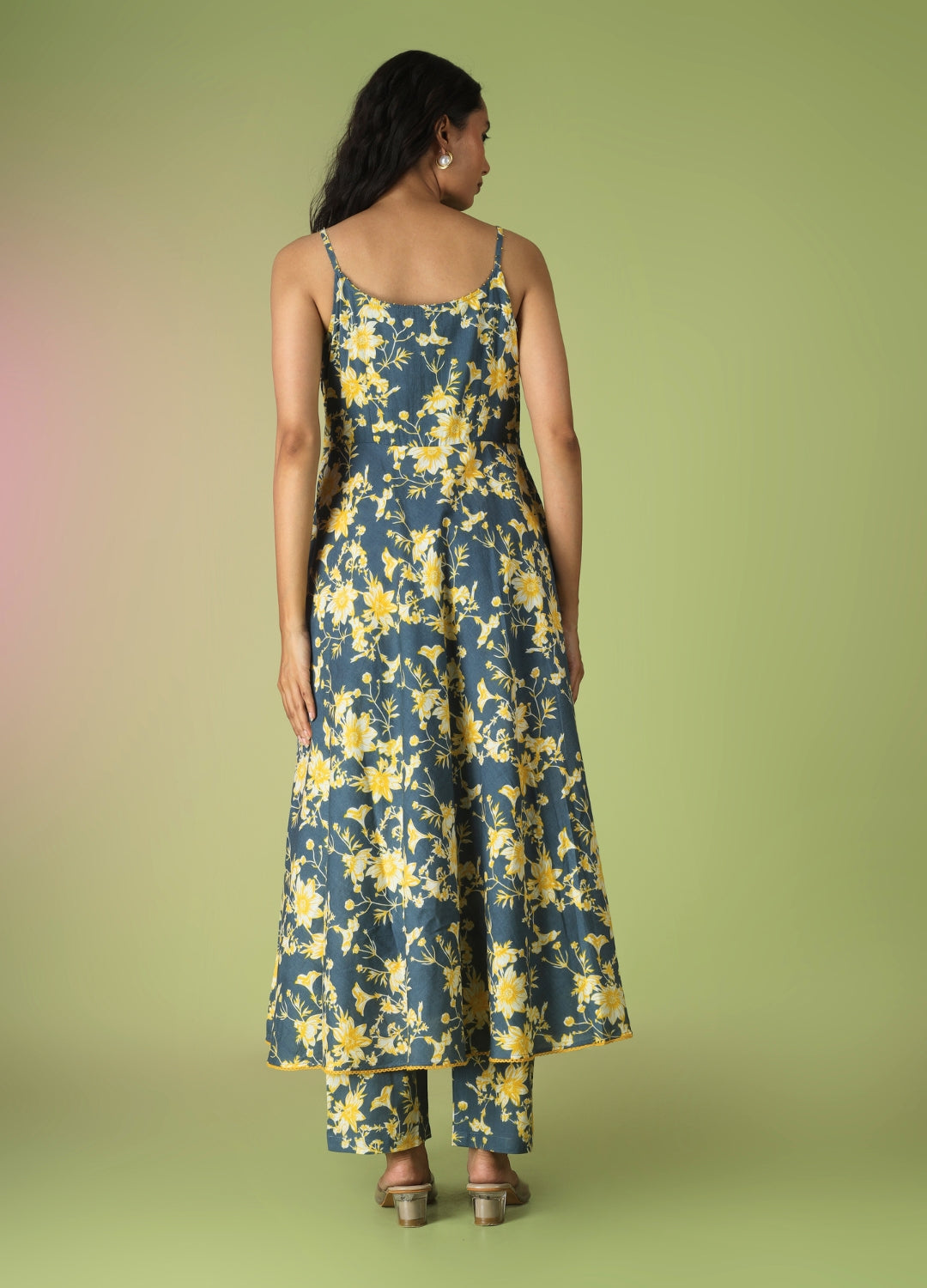 Blue Printed Strappy Anarkali Set | JOVI India