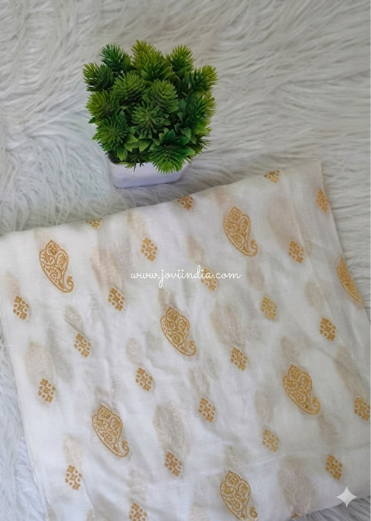 Muslin Silk Zari Loom Mango Motif Dyeable Fabric | Jovi India