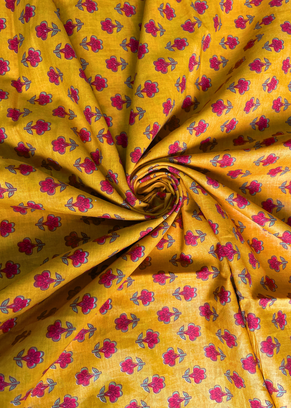 Mustard Butti Printed Cotton Fabric | JOVI India