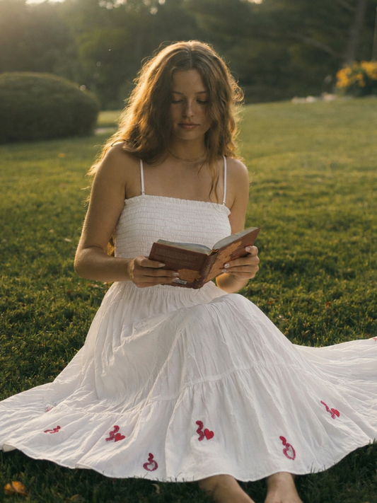 White Embroidered Cut Work Strappy Dress