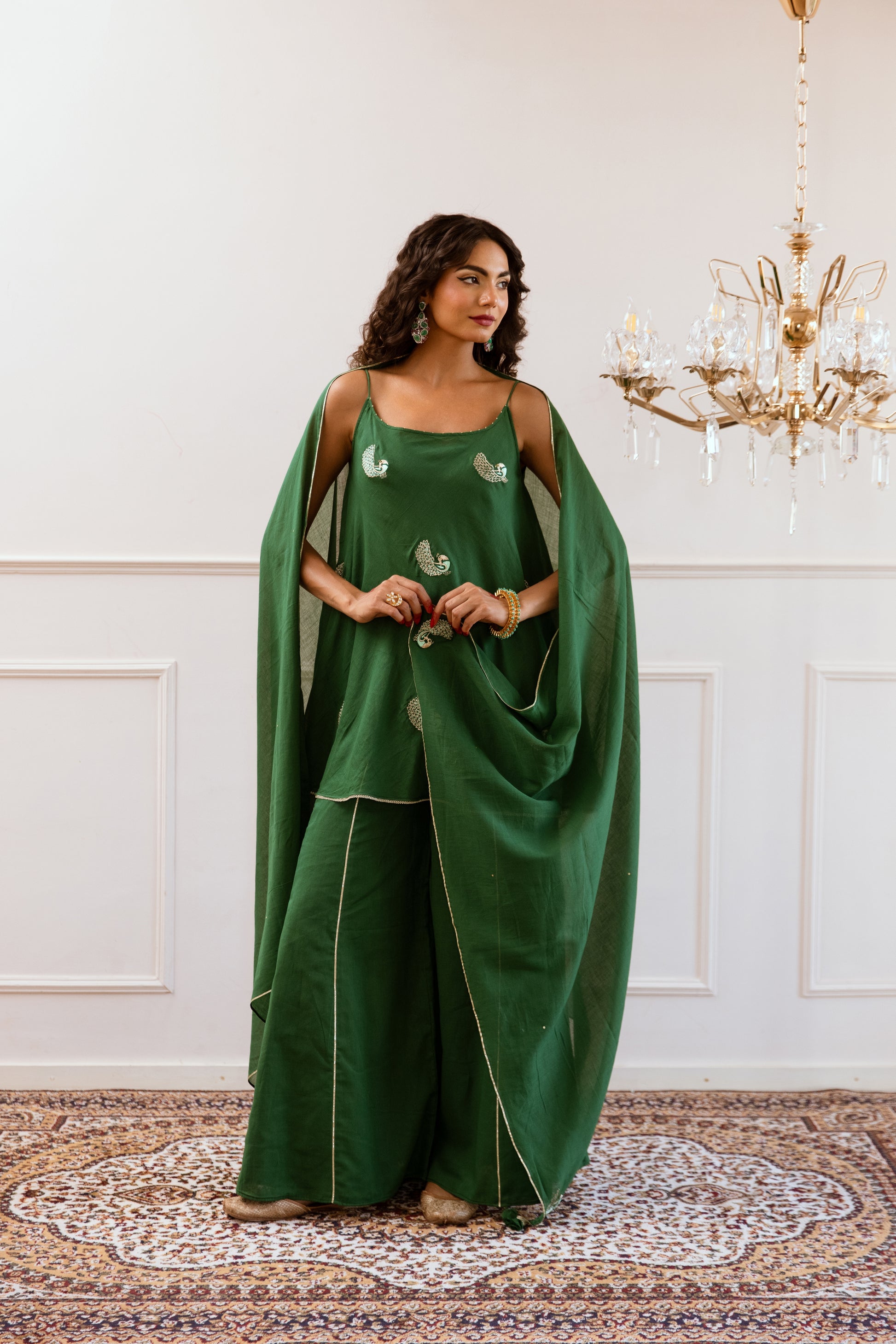 Buy Green Strappy Printed Short Kurta Top and Palazzo Sets JOVI