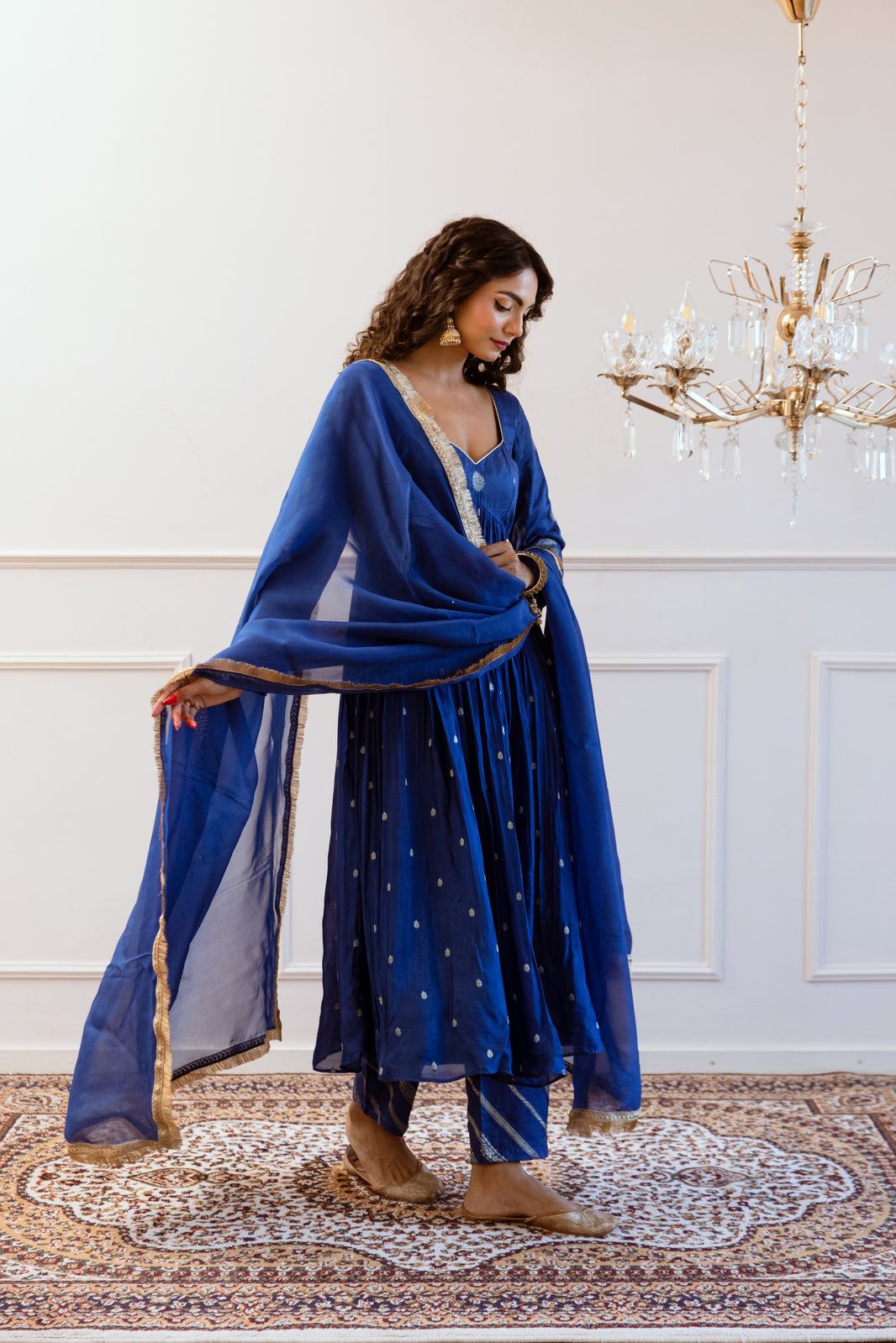 Powder Blue Cross Gather Anarkali Suit Set