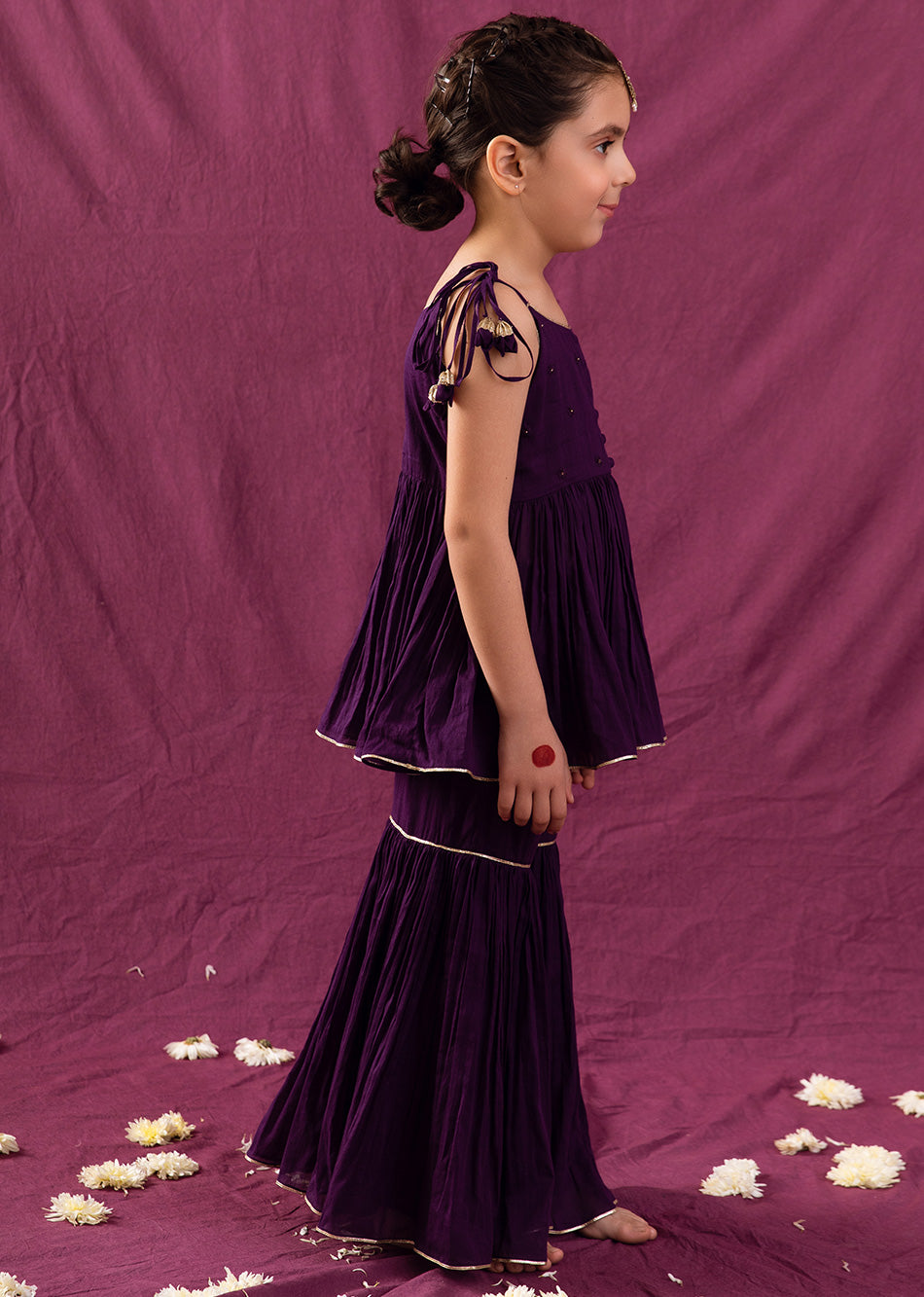 Beautiful Violet Peplum Top And Sharara Style Dress Set for Kids