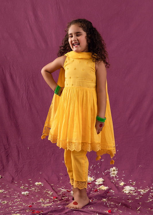 Yellow Halter Neck Anarkali Suit Set