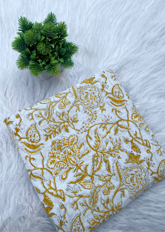 White Jaal Hand Block Printed Cotton Fabric | Jovi India