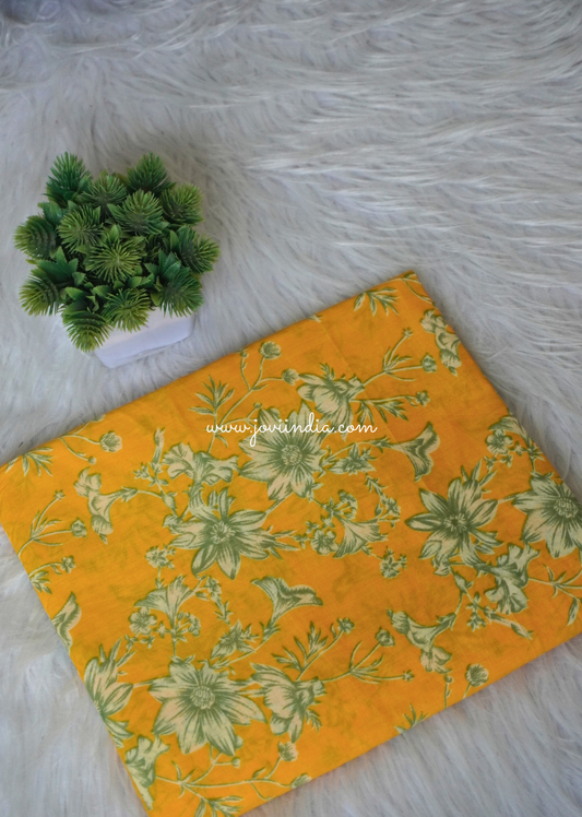 Yellow Floral Cotton Block Printed Fabric | Jovi Fashion India