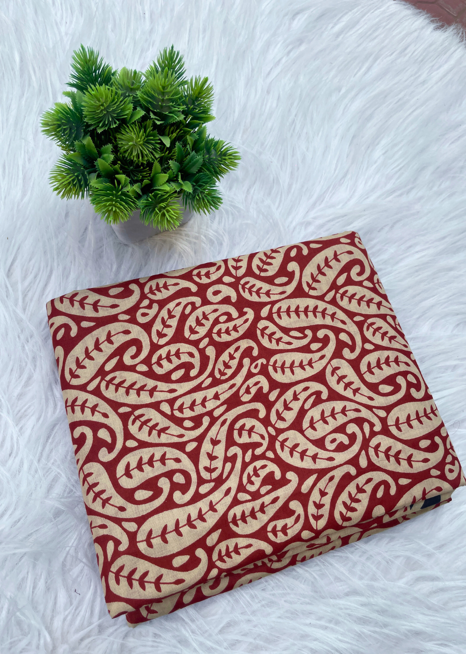 Red Paisley Printed Cotton Fabric | JOVI India