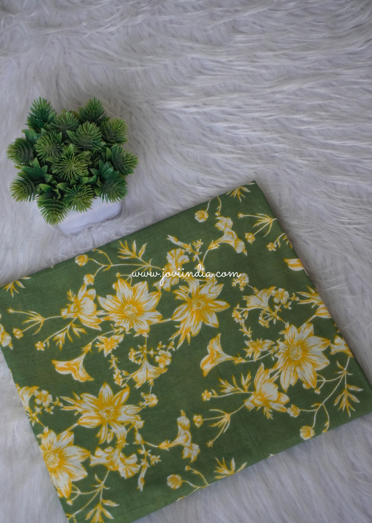 Green Floral Cotton Block Printed Fabric | Jovi Fashion India