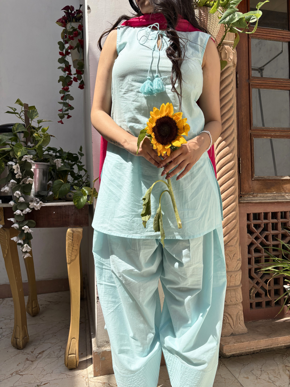 Blue Short Kurta & Farshi Shalwar Set | JOVI India