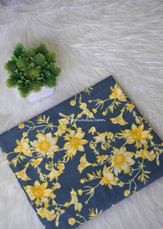 Blue Floral Cotton Block Printed Fabric | Jovi Fashion India