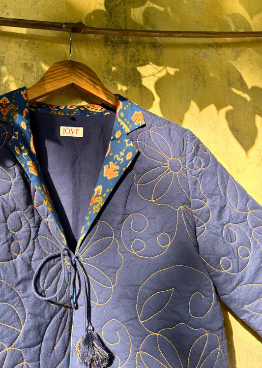 Blue Floral Quilted Jacket | Jovi Fashion India