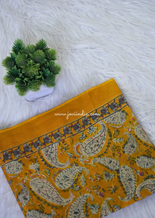 Mustard Paisley Cotton Block Printed Fabric | Jovi Fashion India