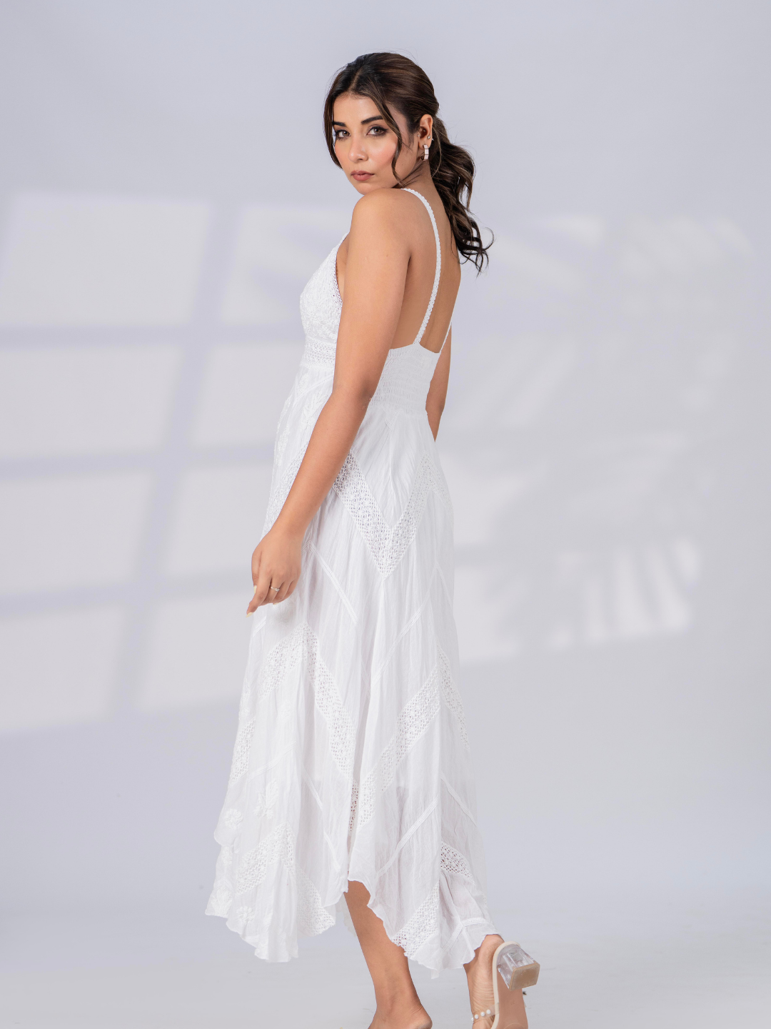 White Lacey Embroidered Maxi Dress | JOVI India