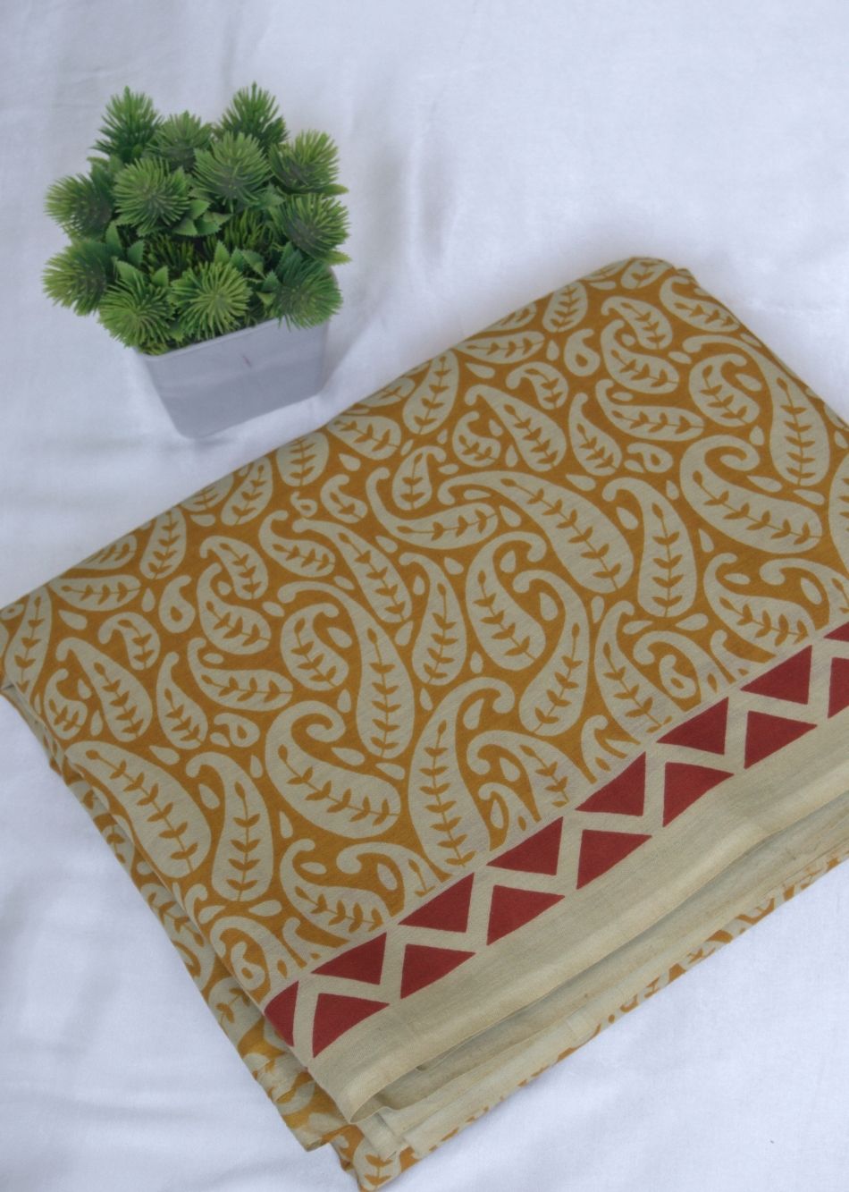 Mustard paisley  Printed Cotton Fabric | JOVI India