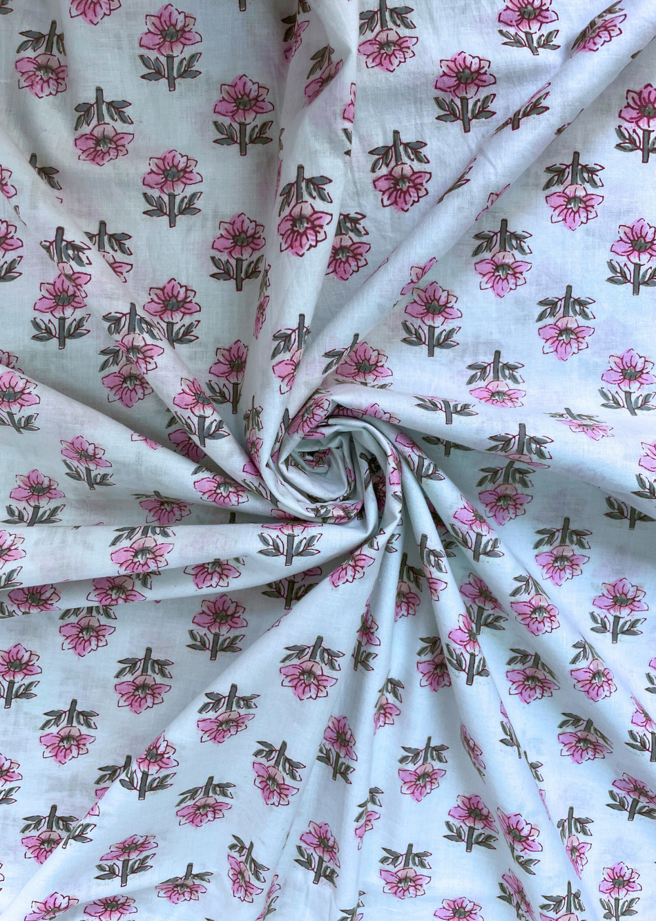 White Butti Printed Cotton Fabric | JOVI India
