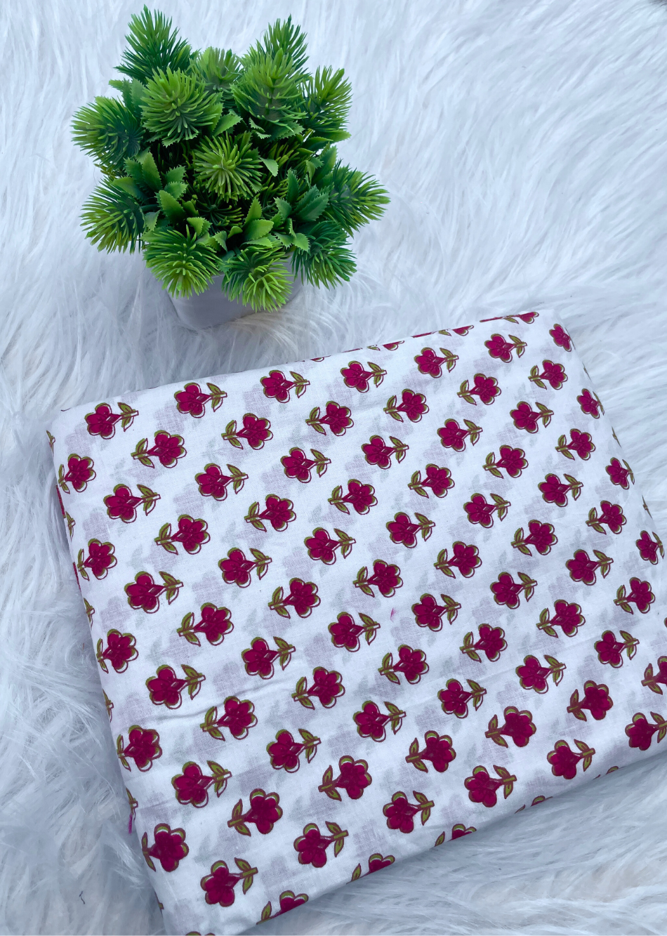 White Floral Printed Cotton Fabric | JOVI India