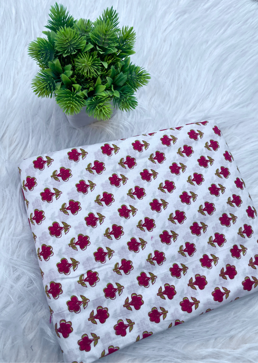White Floral Printed Cotton Fabric | Jovi India