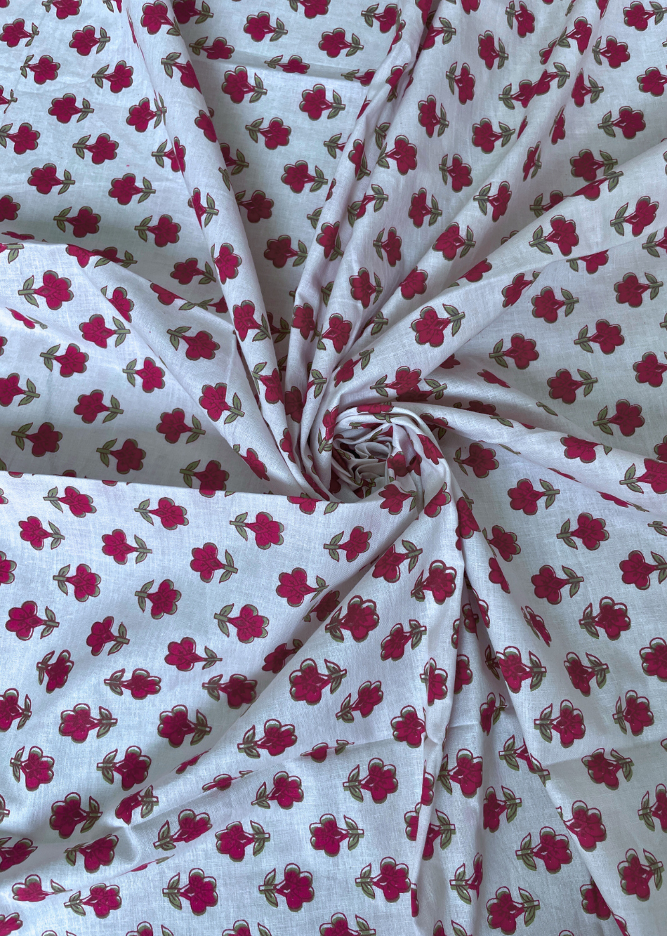 White Floral Printed Cotton Fabric | JOVI India