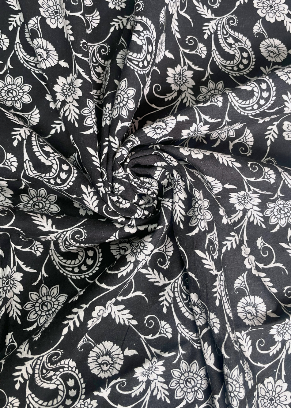 Black Jaal printed cotton fabric | JOVI India