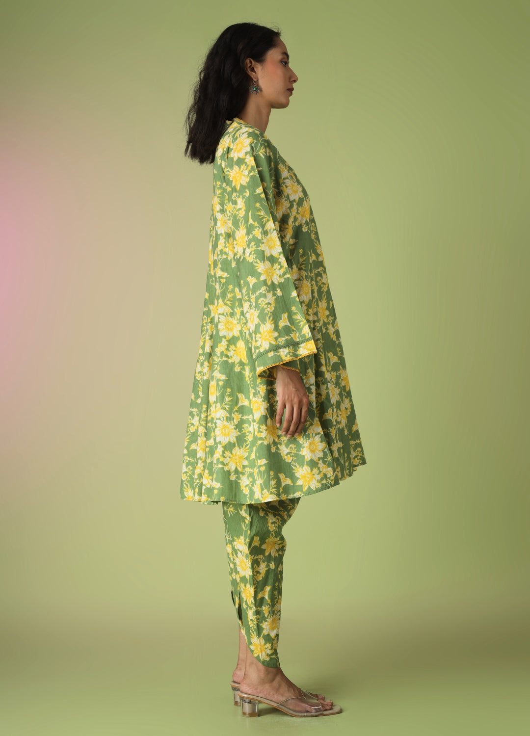 Green Printed Short Kurta with Tulip Pants | JOVI India