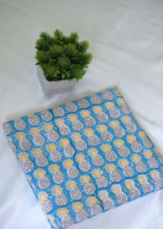 Blue pineapple Hand Block Printed Cotton Fabric | Jovi India