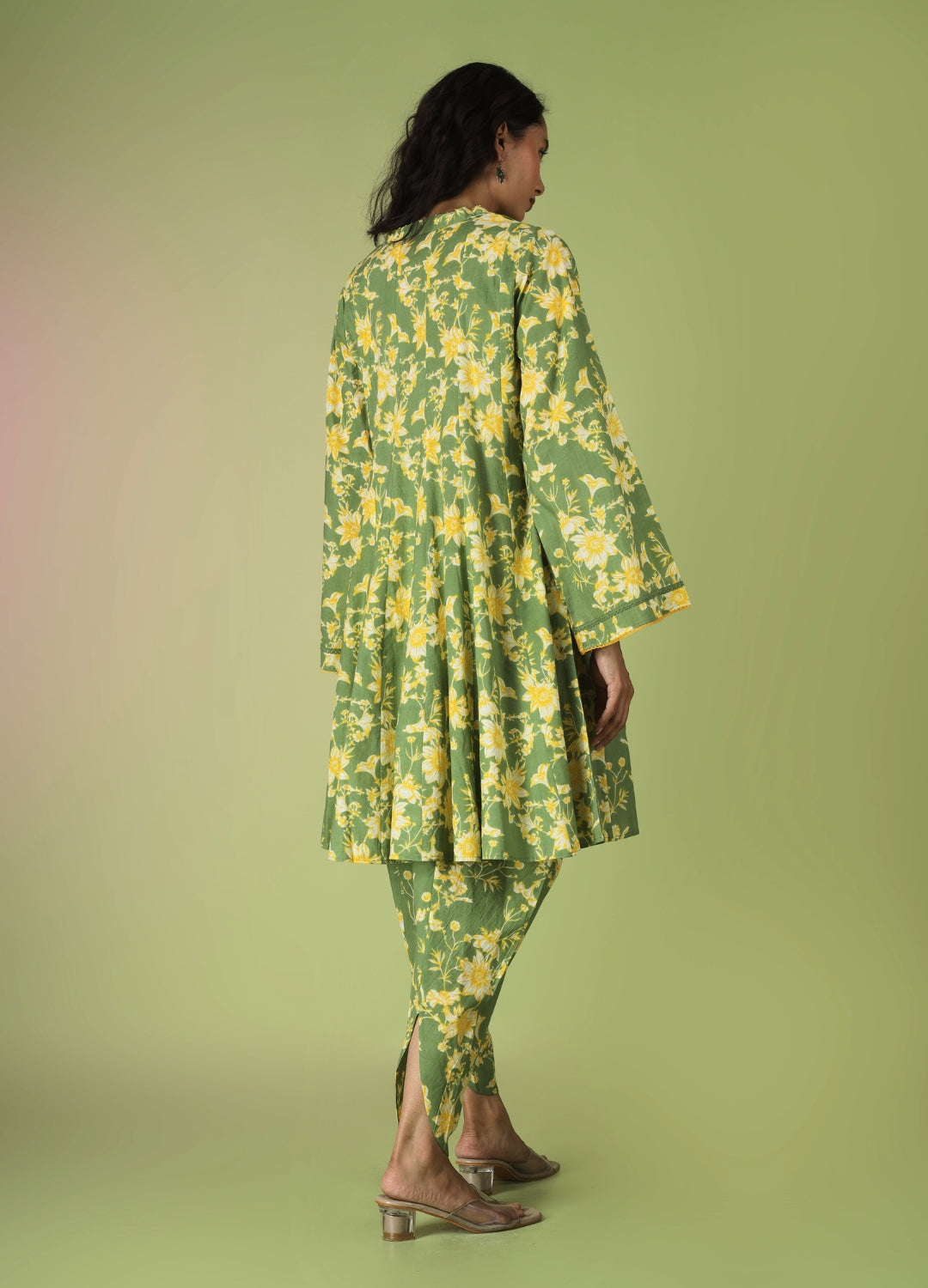 Green Printed Short Kurta with Tulip Pants | JOVI India