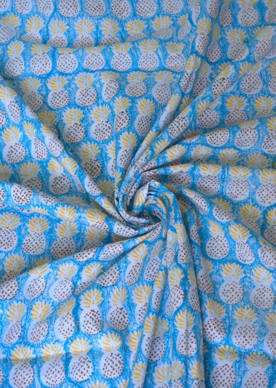 Blue Pineapple Hand Block Printed Cotton Fabric | JOVI India
