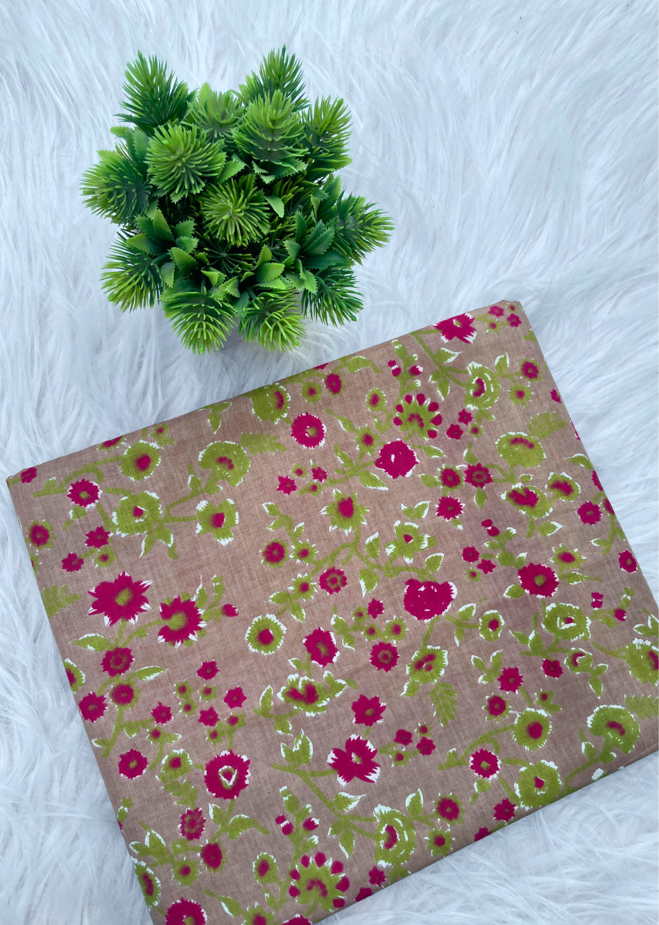 Beige Floral Printed Cotton Fabric | JOVI India