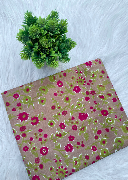 Beige Floral Printed Cotton Fabric | Jovi India