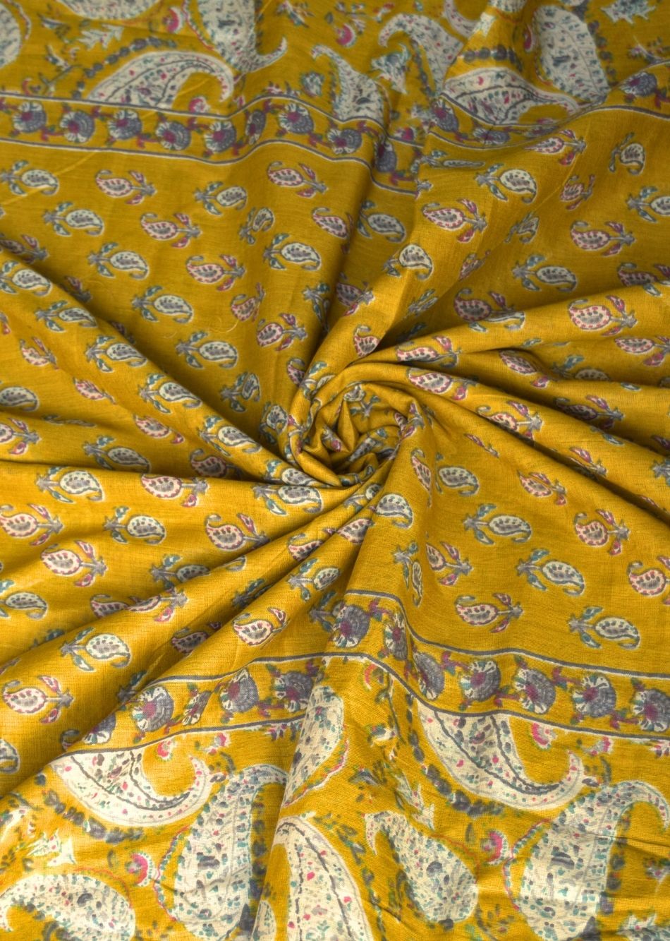 Mustard Paisley  Printed Mulmul Fabric | JOVI India