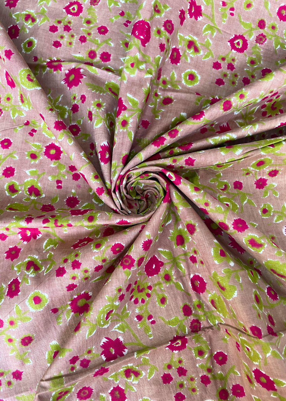 Beige Floral Printed Cotton Fabric | JOVI India