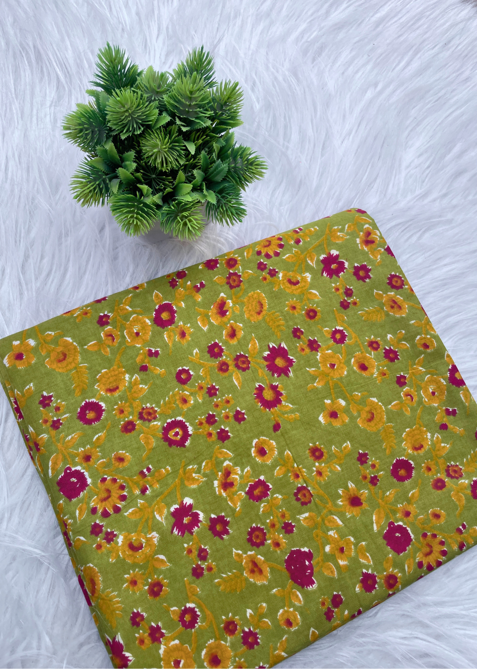 Green Floral Printed Cotton Fabric | JOVI India