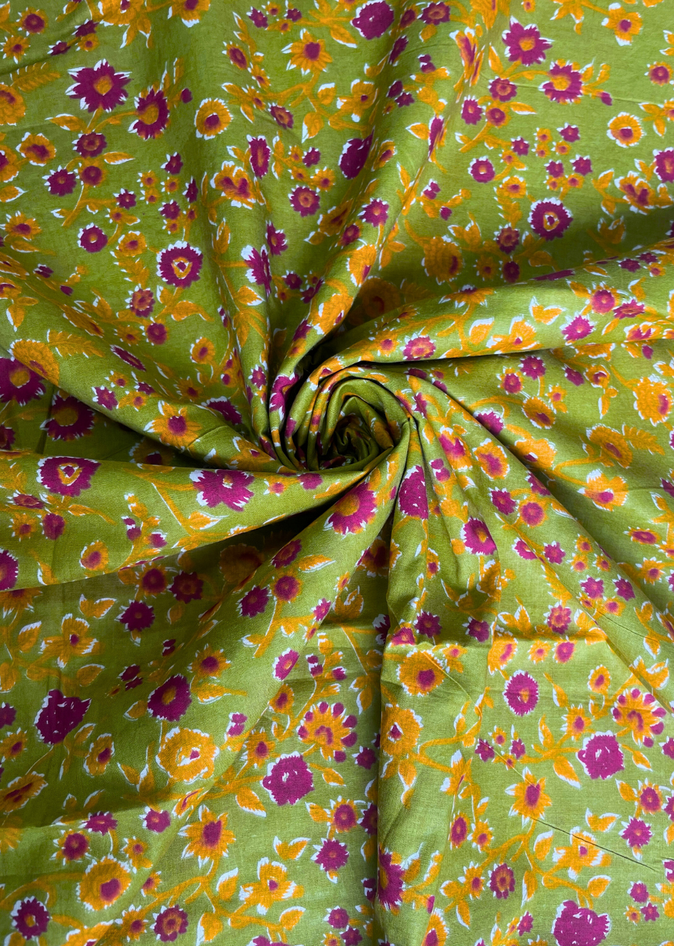 Green Floral Printed Cotton Fabric | JOVI India