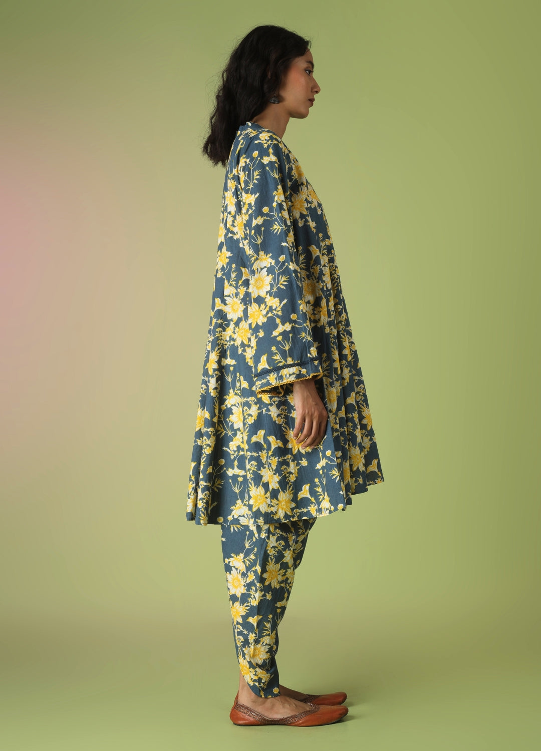Blue Short Kurta with Tulip Pant Suit Set | JOVI India