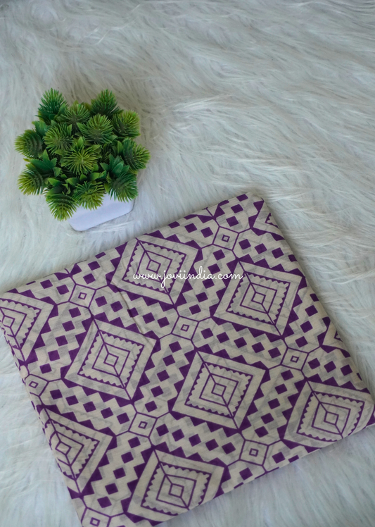Purple Abstract Cotton Mulmul Block Printed Fabric | Jovi Fashion India