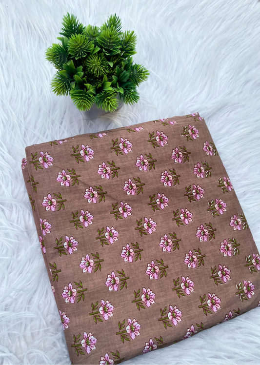 Brown Butti Printed  Cotton Fabric | Jovi India