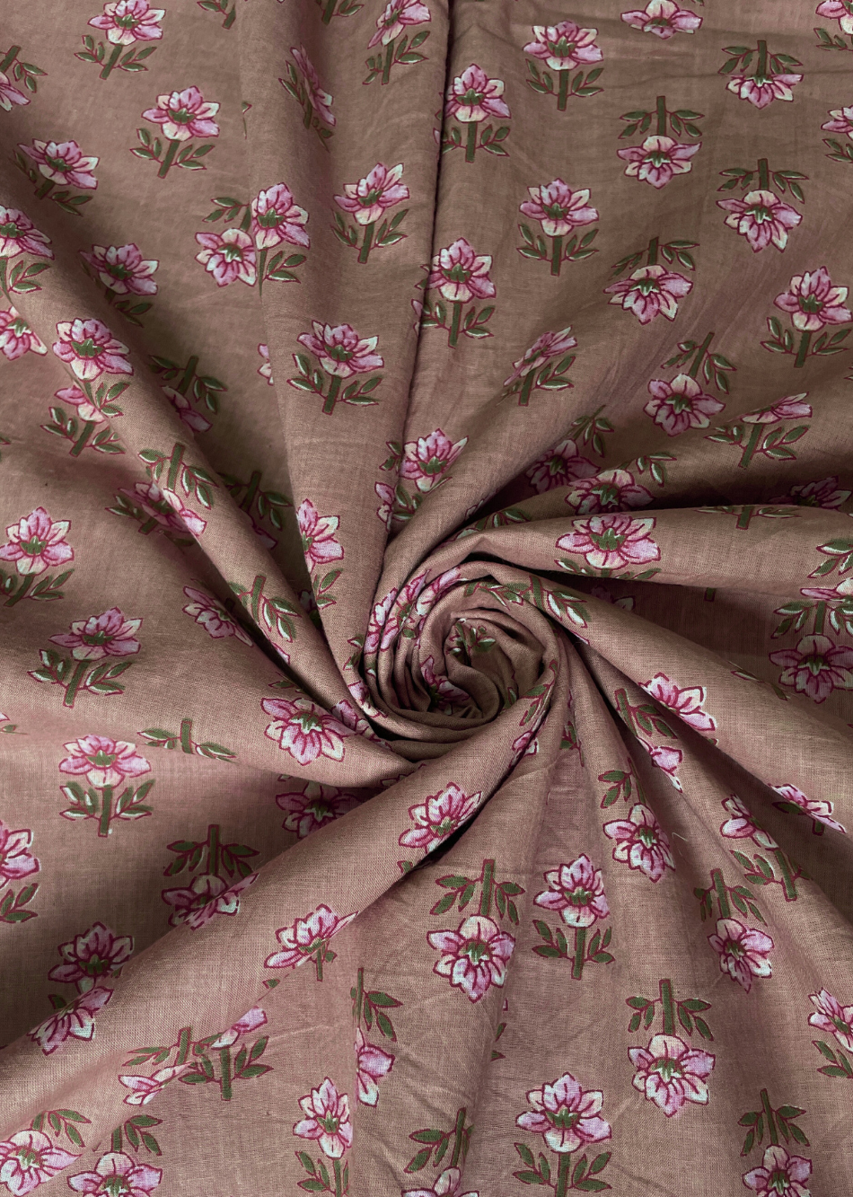 Brown Butti Printed  Cotton Fabric | JOVI India