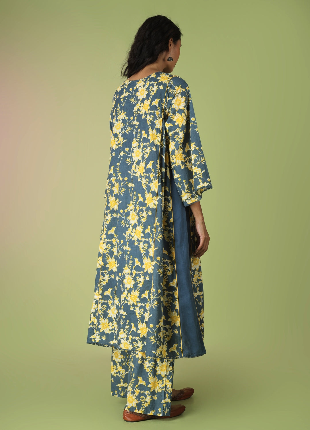 Blue Printed Side Gathered Anarkali Set | JOVI India