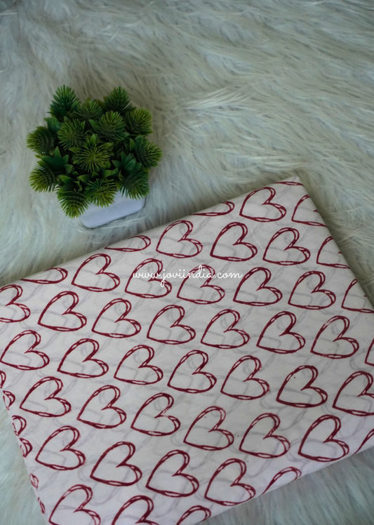 Heart Printed Cotton Block Fabric - Red | Jovi Fashion India