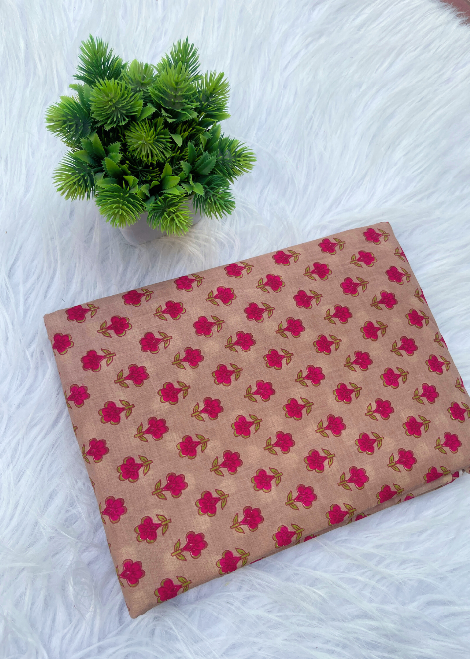 Beige floral Printed cotton Fabric | JOVI India