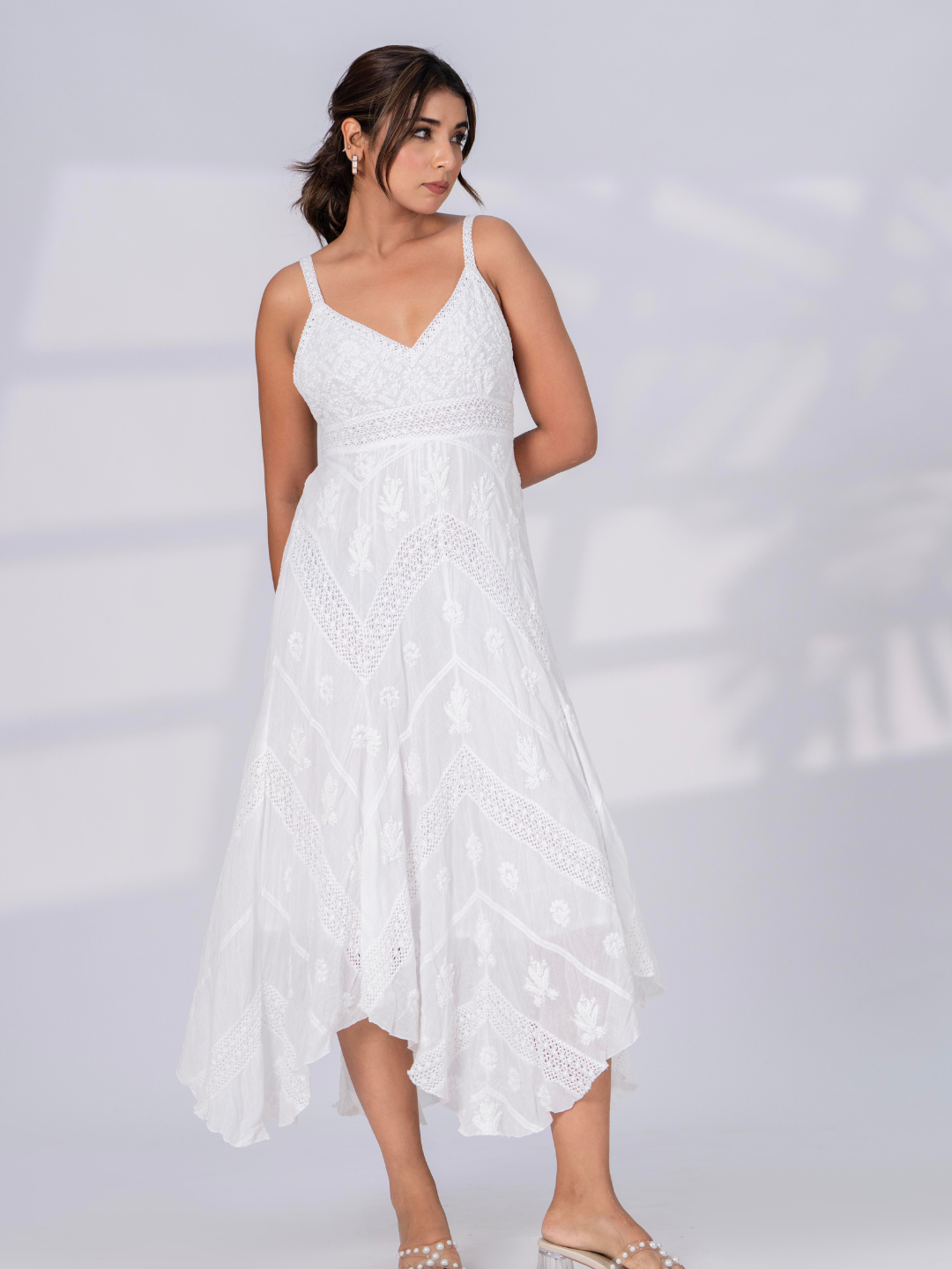 White Lacey Embroidered Maxi Dress | JOVI India
