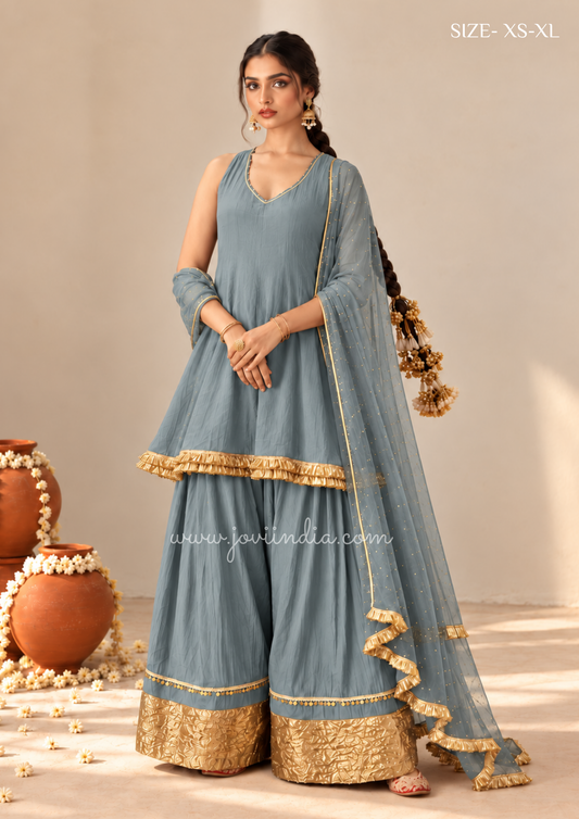 Chanderi Sleeveless Farshi Set - Powder Blue