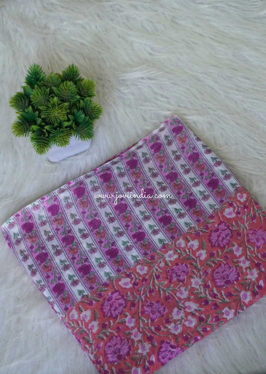 Pink Floral Mulmul Block Printed Fabric | Jovi Fashion India