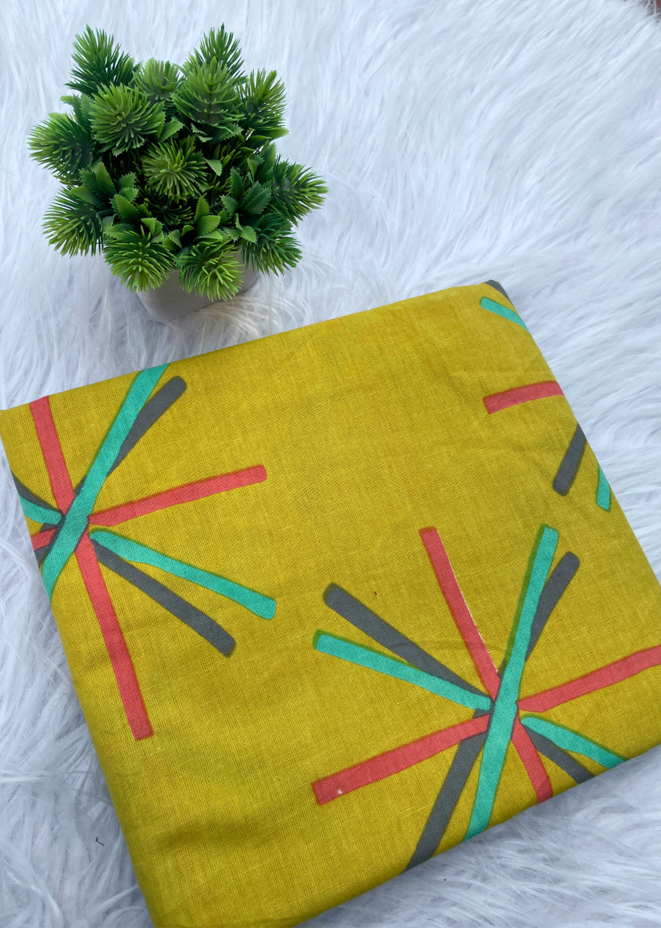Yellow Printed Cotton Fabric | JOVI India