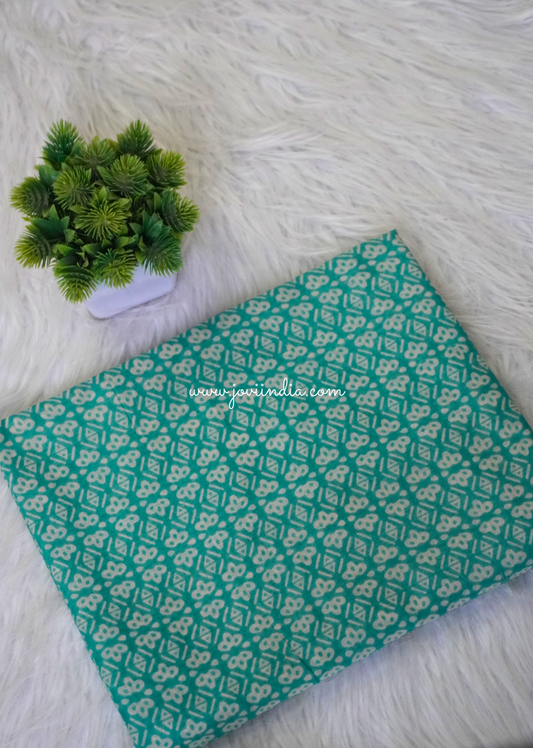 Green Abstract Printed Cotton Mulmul Block Fabric | Jovi Fashion India