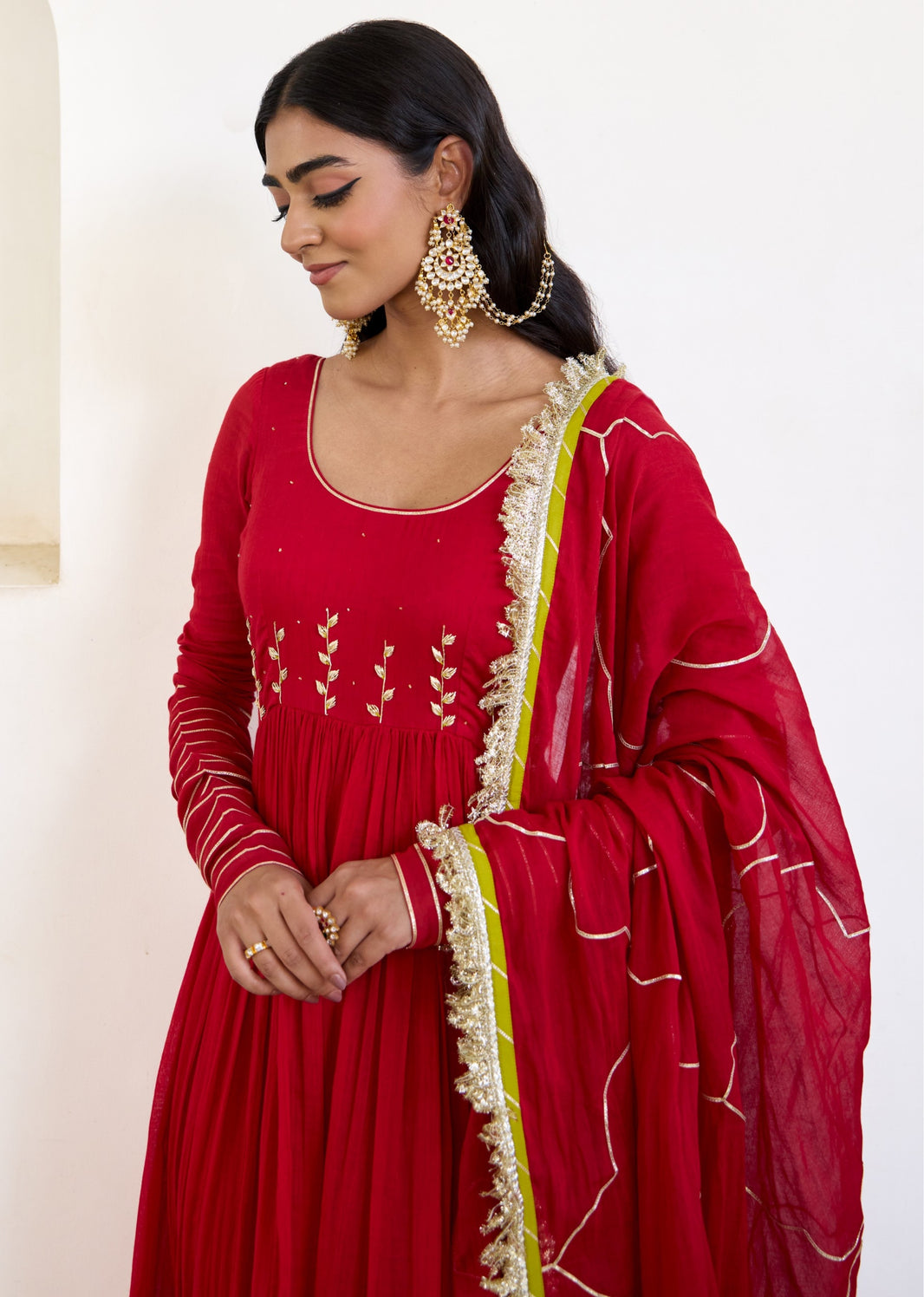 Avani Red Premium Cotton Anarkali Suit Set